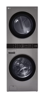 WashTower Stacked SMART Laundry Center 4.5 Cu. Ft. Front Load Washer & 7.4 Cu.Ft. Gas Dryer in Graphite Steel