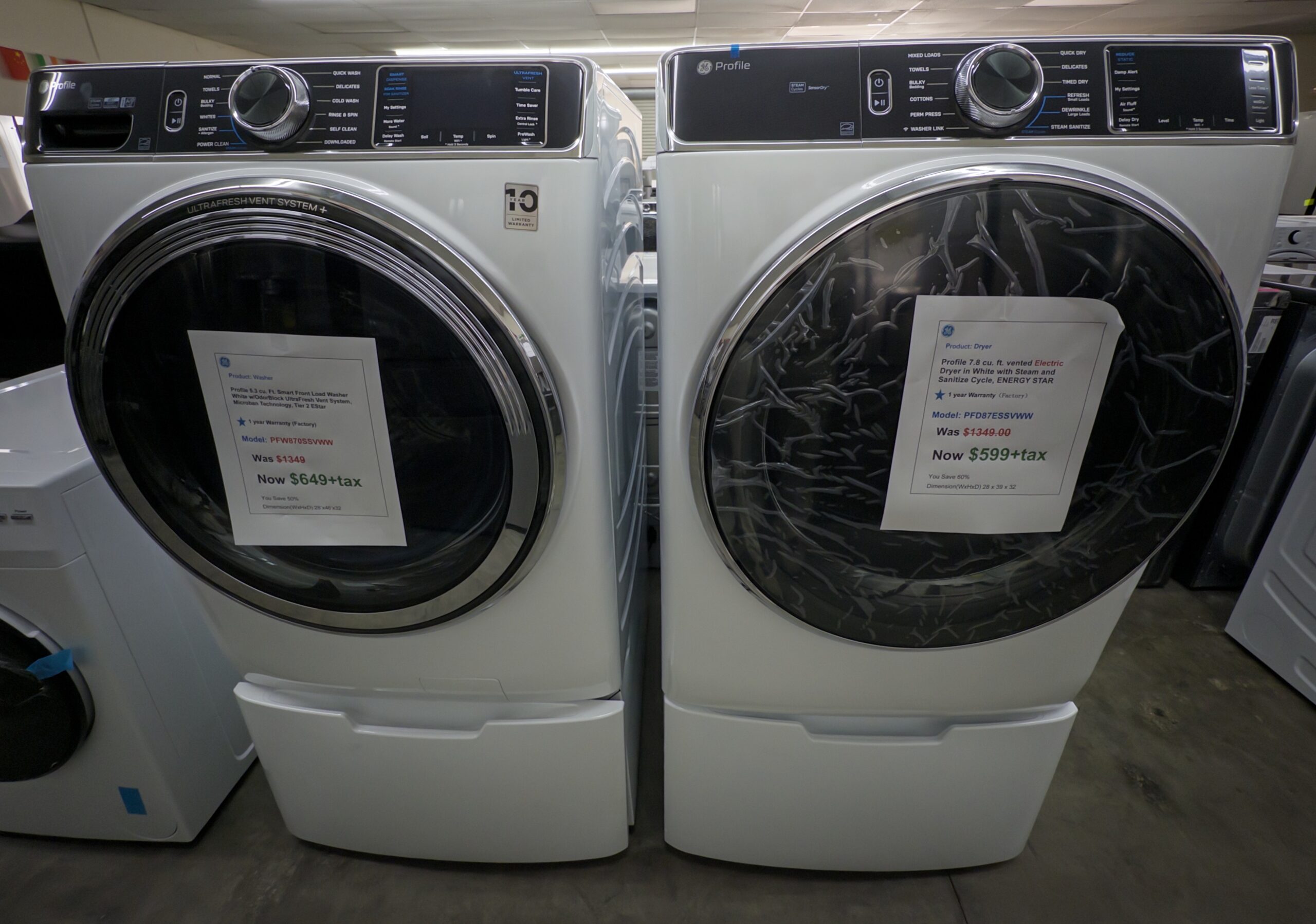 Photo Oct 25 2025, 13 05 32 Profile 5.3 cufu. Smart White Front Load Washer with OrdorBlock & UltraFresh Vent System/Profile 7.8 cu.ft. vented Electric White Dryer with Steam and Sanitize Cycle/Two Pedestal Storage Unit - Image 2